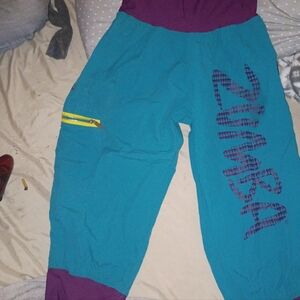 Retro Zumba Fitness Teal and Purple Cargo Capri Joggers Small But Runs Big